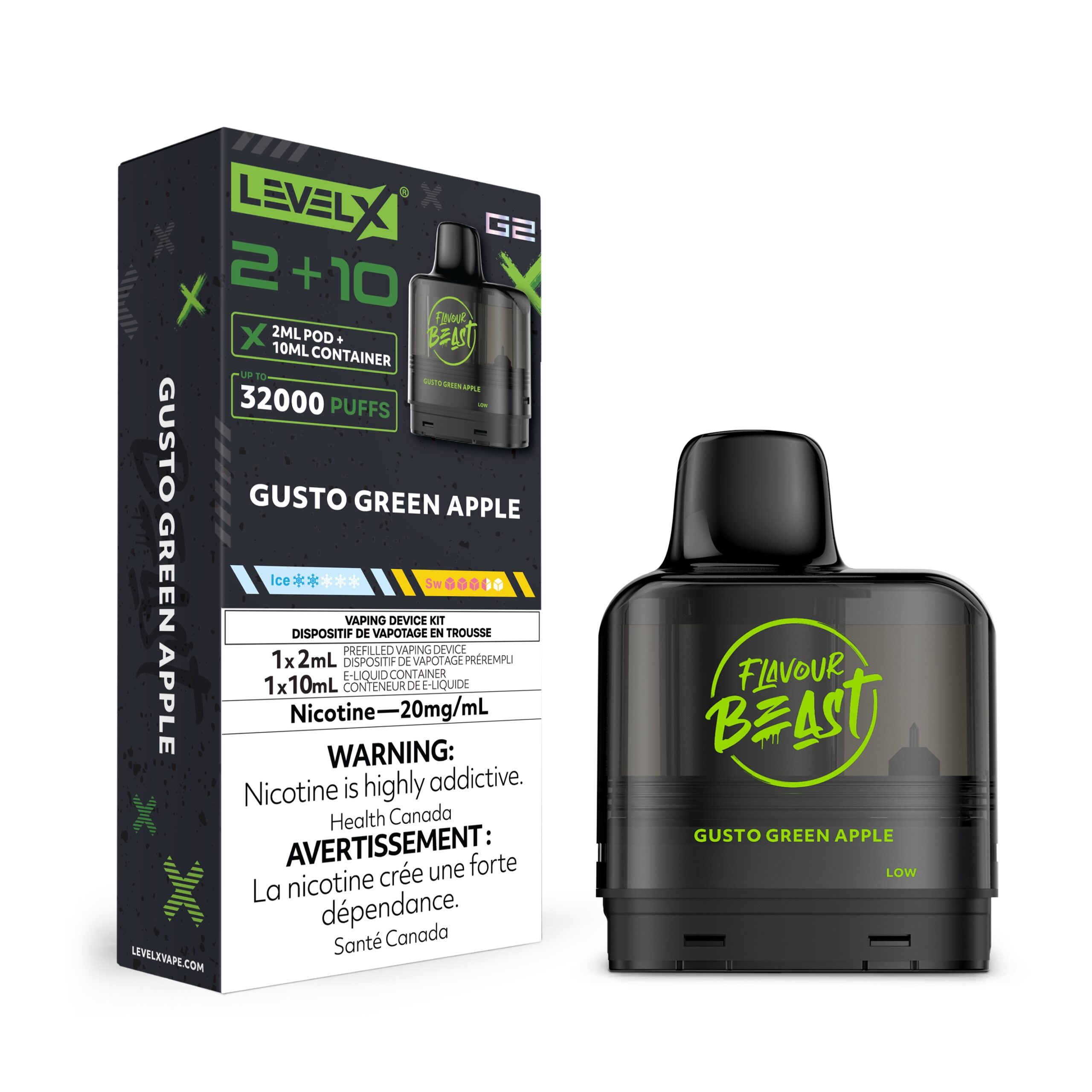 Gusto Green Apple Level X Flavour Beast G2 2+10 - Big Cloud Vapor Bar - Canada's Premier Vaping Experience