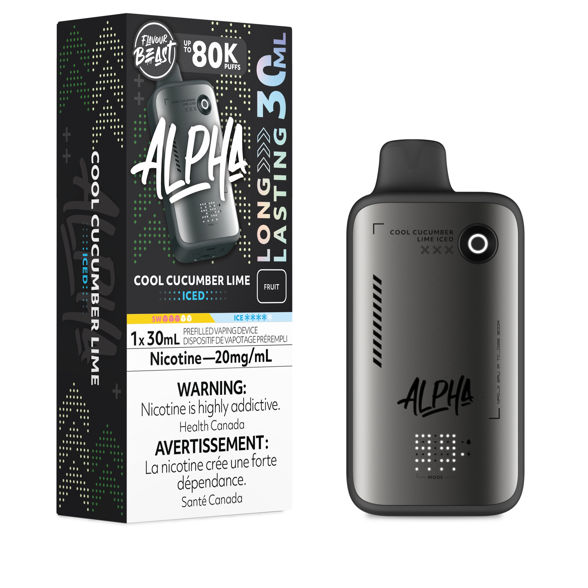 Cool Cucumber Lime (Iced) Flavour Beast Alpha 80K Disposable - Big Cloud Vapor Bar - Canada's Premier Vaping Experience
