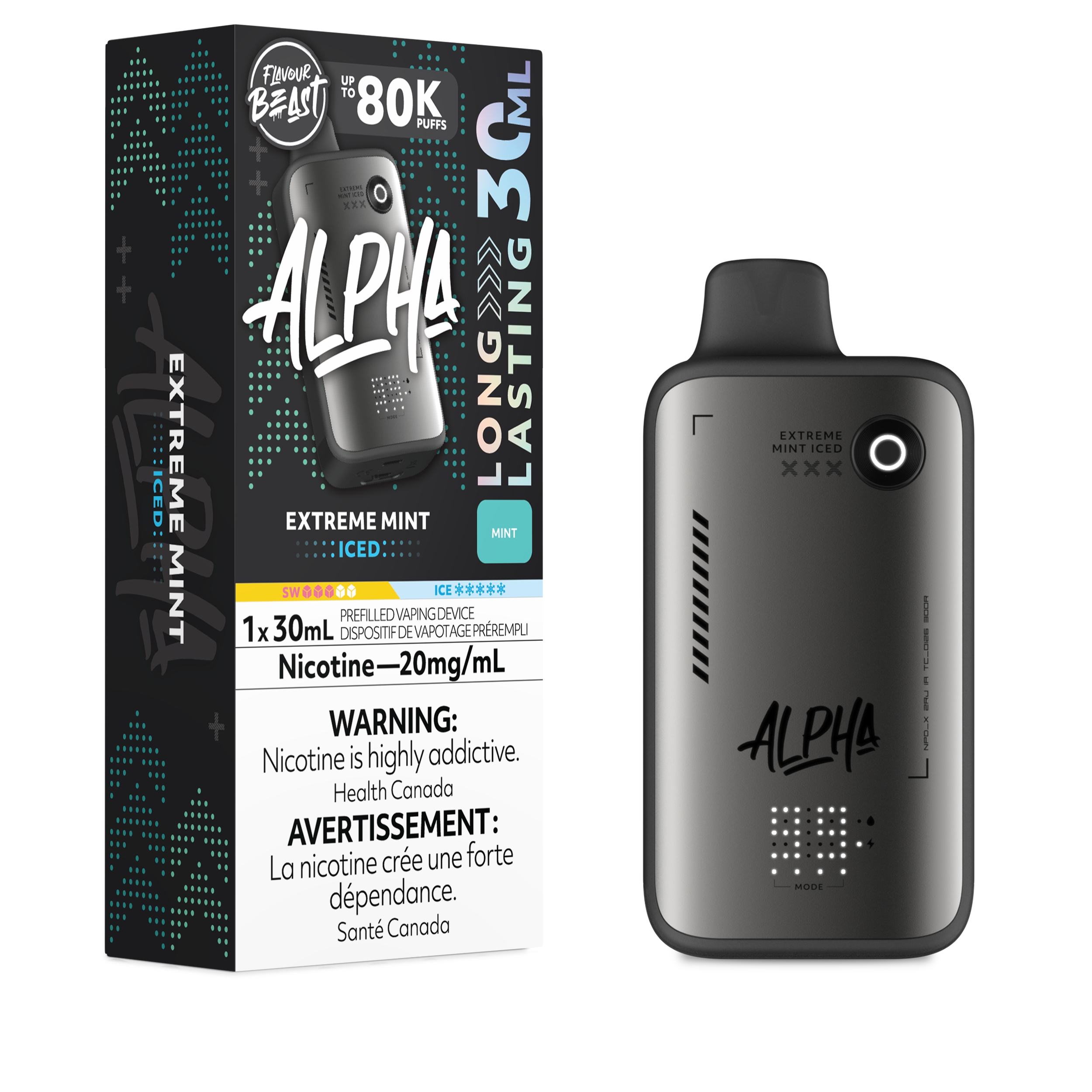 Extreme Mint (Iced) Flavour Beast Alpha 80K Disposable - Big Cloud Vapor Bar - Canada's Premier Vaping Experience