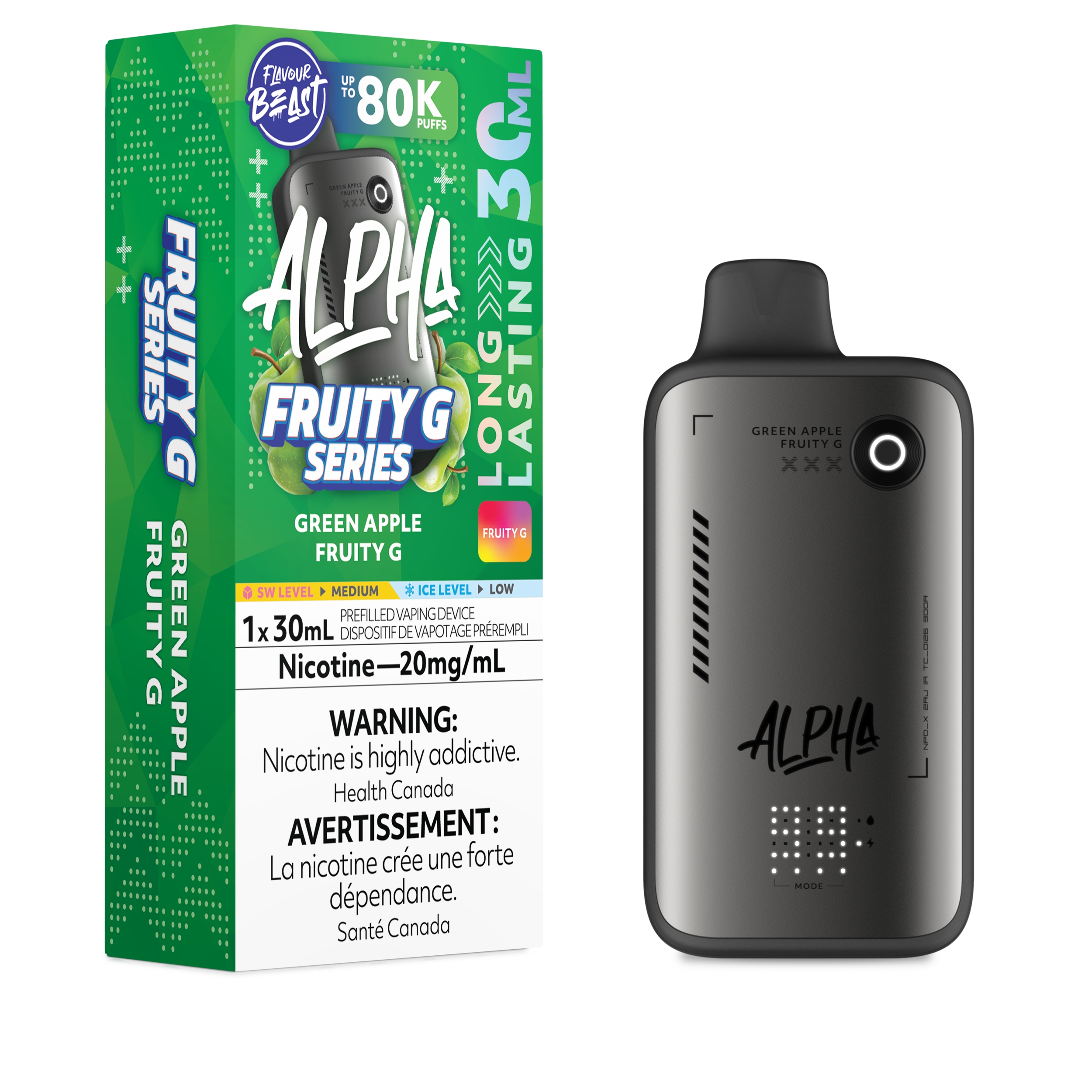 Green Apple Fruity G Flavour Beast Alpha 80K Disposable - Big Cloud Vapor Bar - Canada's Premier Vaping Experience