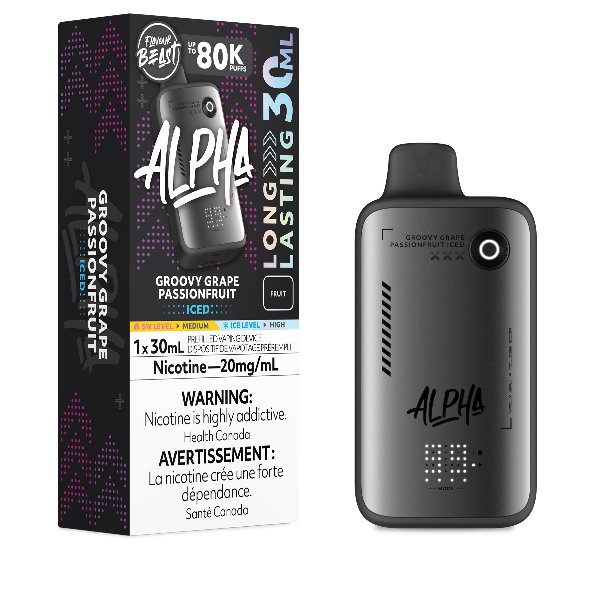 Groovy Grape Passionfruit (Iced) Flavour Beast Alpha 80K Disposable - Big Cloud Vapor Bar - Canada's Premier Vaping Experience