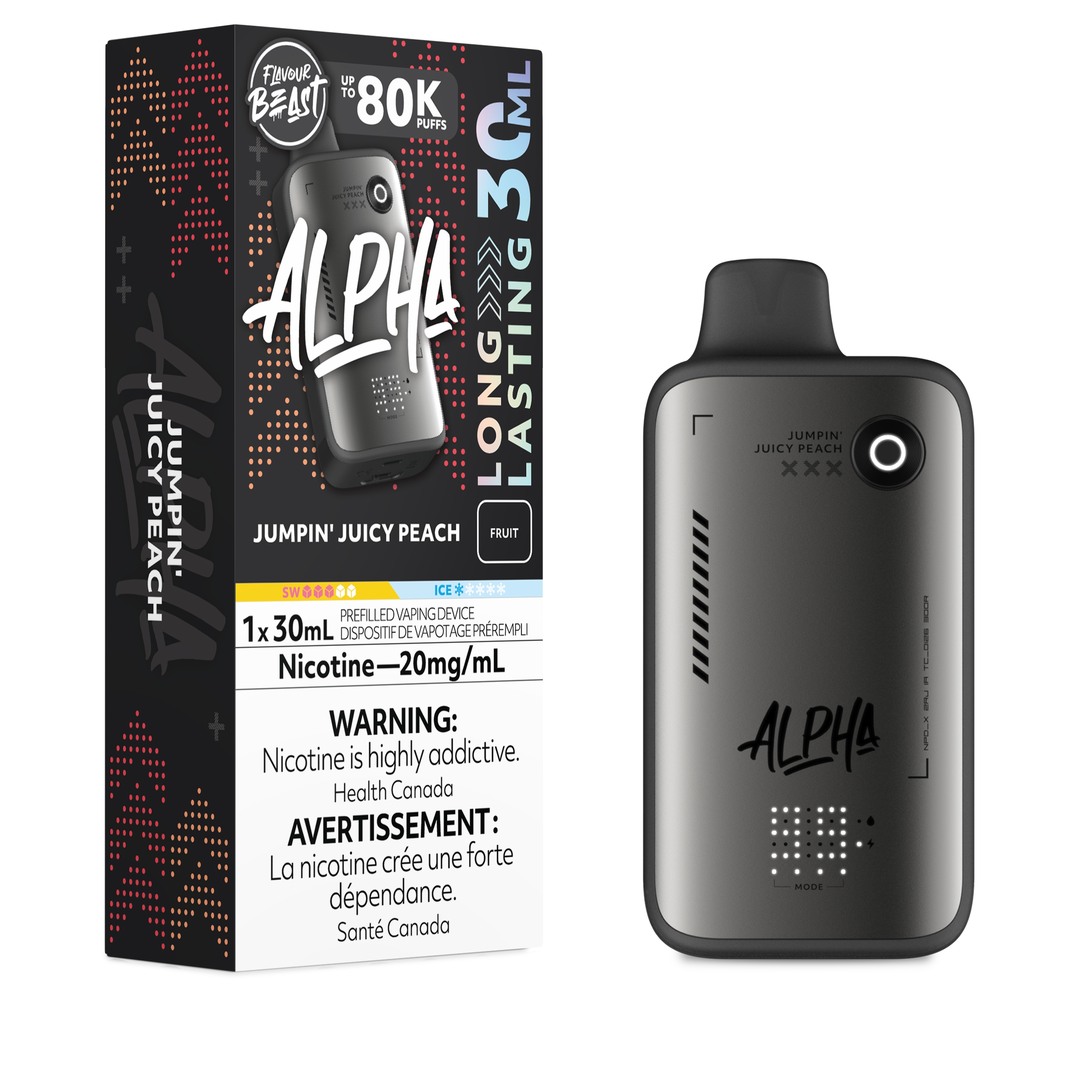 Jumpin' Juicy Peach Flavour Beast Alpha 80K Disposable - Big Cloud Vapor Bar - Canada's Premier Vaping Experience