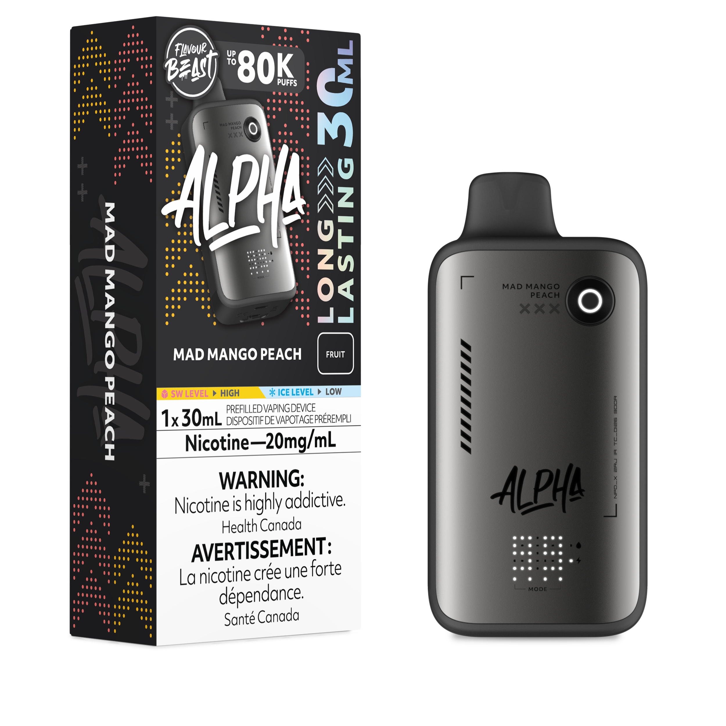 Mad Mango Peach Flavour Beast Alpha 80K Disposable - Big Cloud Vapor Bar - Canada's Premier Vaping Experience