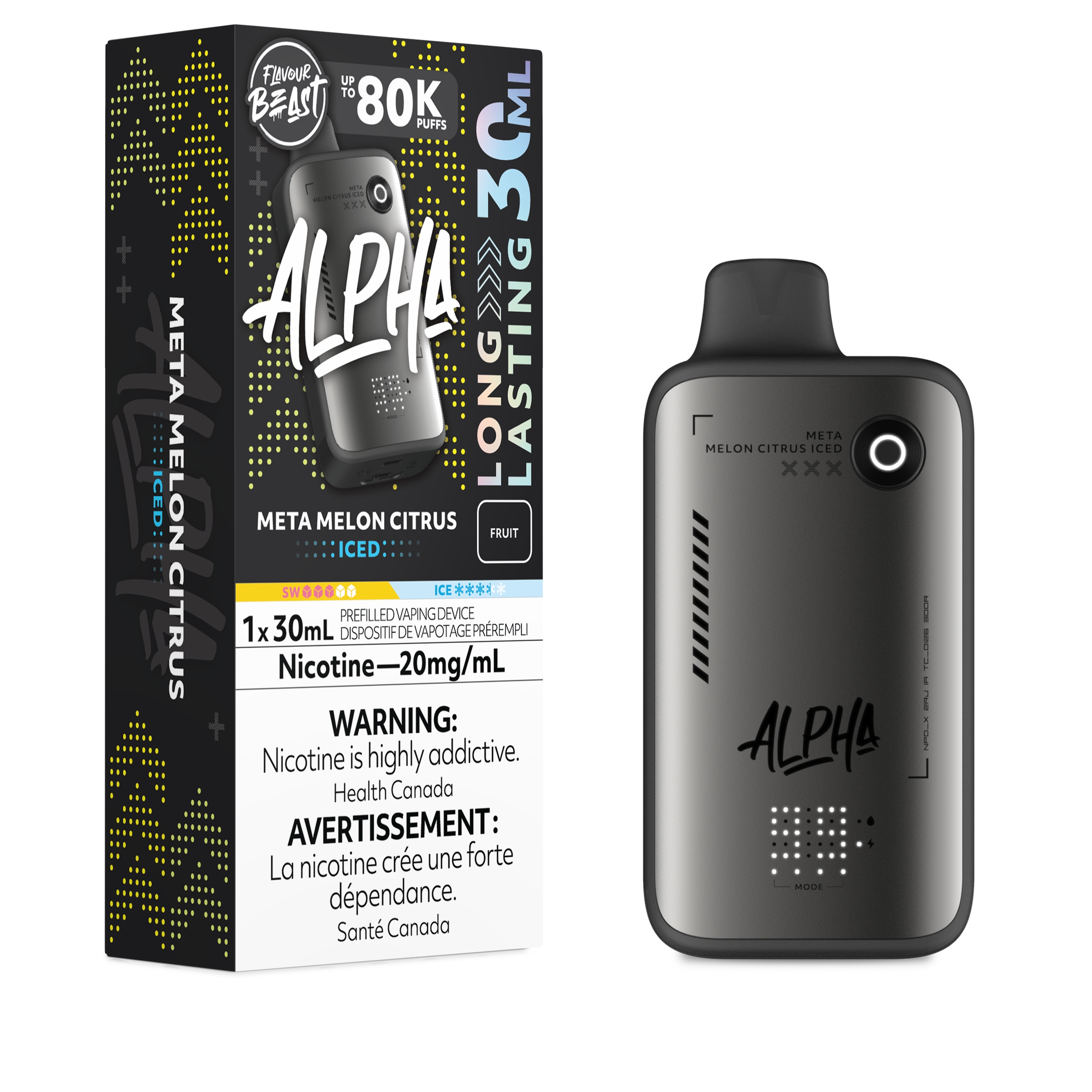 Meta Melon Citrus (Iced) Flavour Beast Alpha 80K Disposable - Big Cloud Vapor Bar - Canada's Premier Vaping Experience