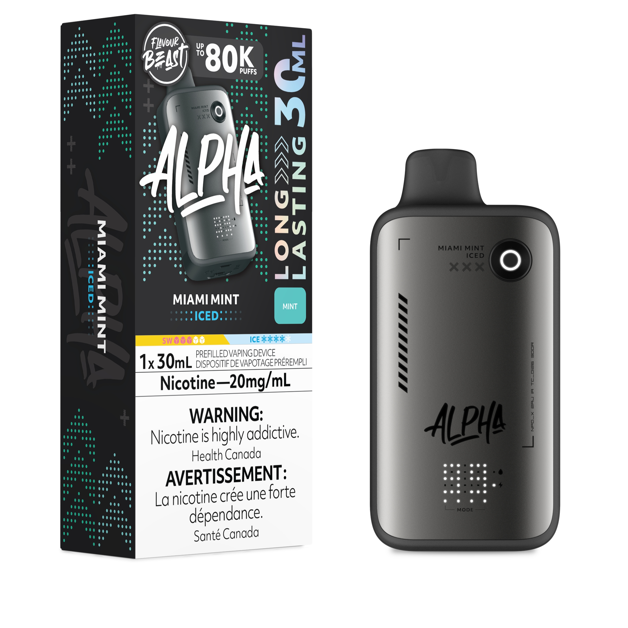 Miami Mint (Iced) Flavour Beast Alpha 80K Disposable - Big Cloud Vapor Bar - Canada's Premier Vaping Experience