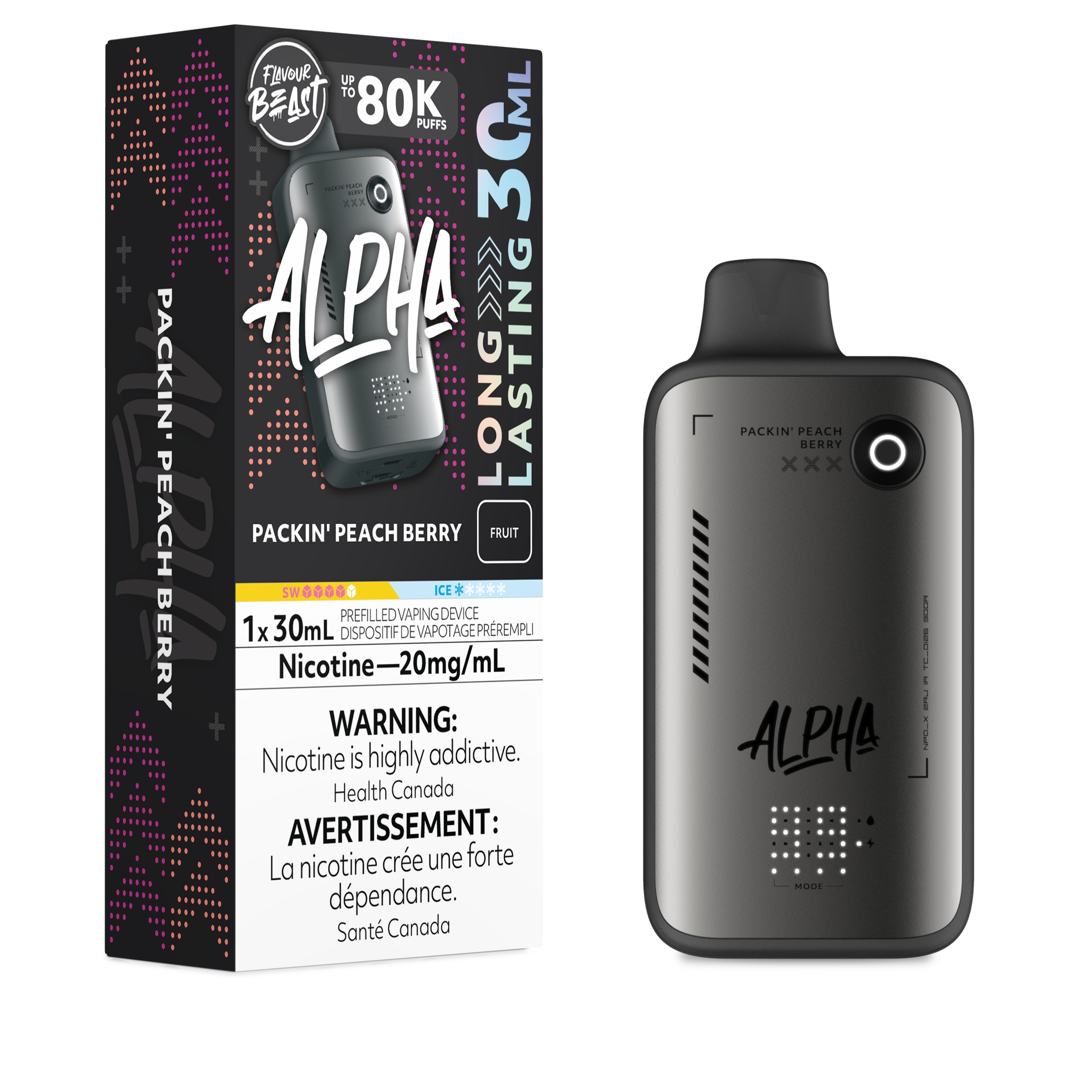 Packin' Peach Berry Flavour Beast Alpha 80K Disposable - Big Cloud Vapor Bar - Canada's Premier Vaping Experience