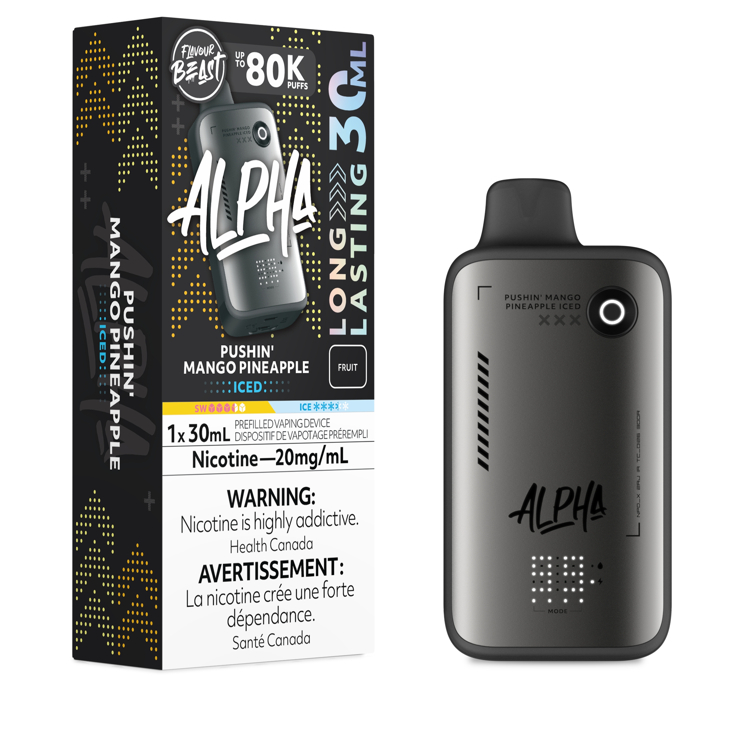 Pushin' Mango Pineapple (Iced) Flavour Beast Alpha 80K Disposable - Big Cloud Vapor Bar - Canada's Premier Vaping Experience