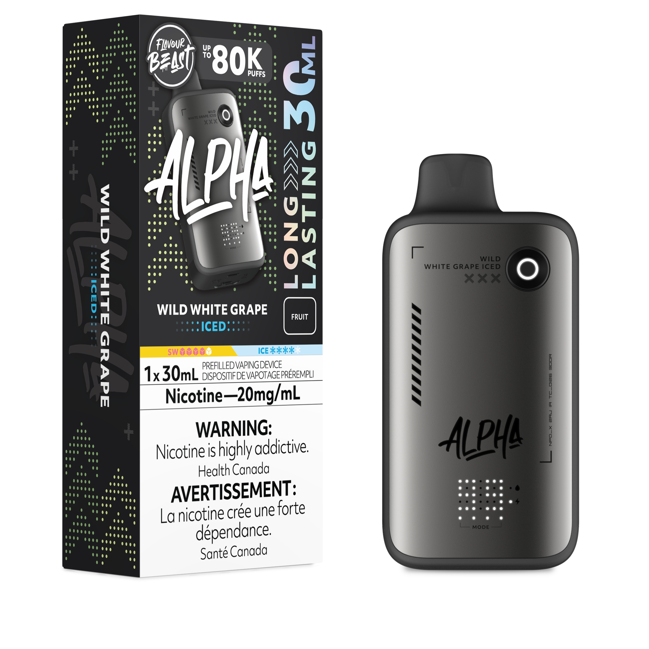 Wild White Grape (Iced) Flavour Beast Alpha 80K Disposable - Big Cloud Vapor Bar - Canada's Premier Vaping Experience