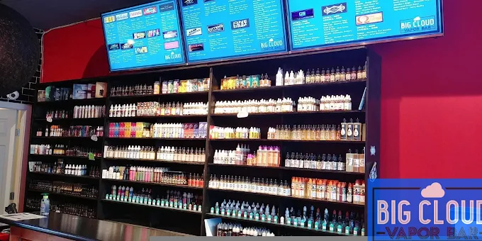 Big Cloud Vapor Bar product display wall, Burnaby BC