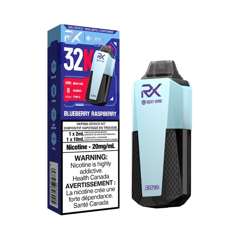 RockyVaporRX_BlueberryRapsberry Rocky Vapor RX 32K Disposable - Big Cloud Vapor Bar - Canada's Premier Vaping Experience