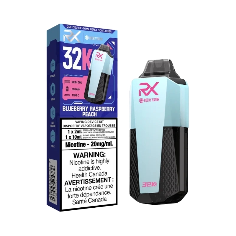 RockyVaporRX_BlueberryRaspberryPeach Rocky Vapor RX 32K Disposable - Big Cloud Vapor Bar - Canada's Premier Vaping Experience