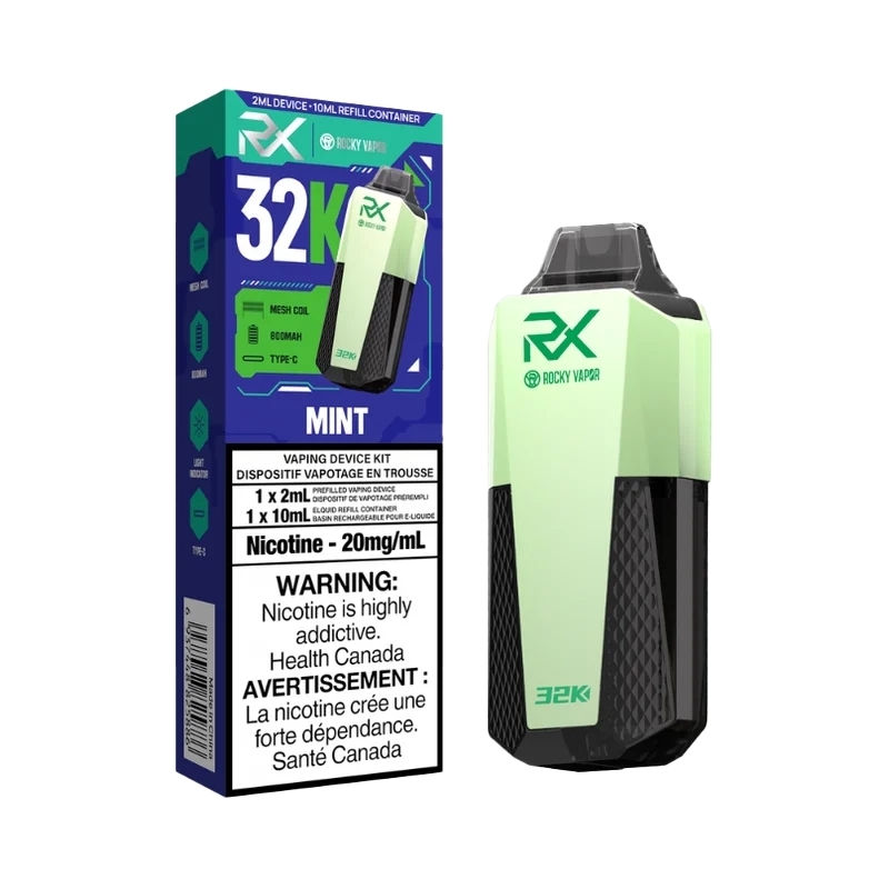 RockyVaporRX_Mint Rocky Vapor RX 32K Disposable - Big Cloud Vapor Bar - Canada's Premier Vaping Experience