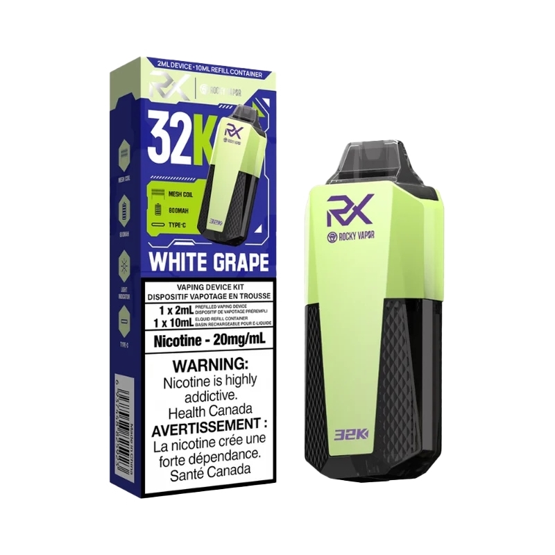 RockyVaporRX_WhiteGrape Rocky Vapor RX 32K Disposable - Big Cloud Vapor Bar - Canada's Premier Vaping Experience